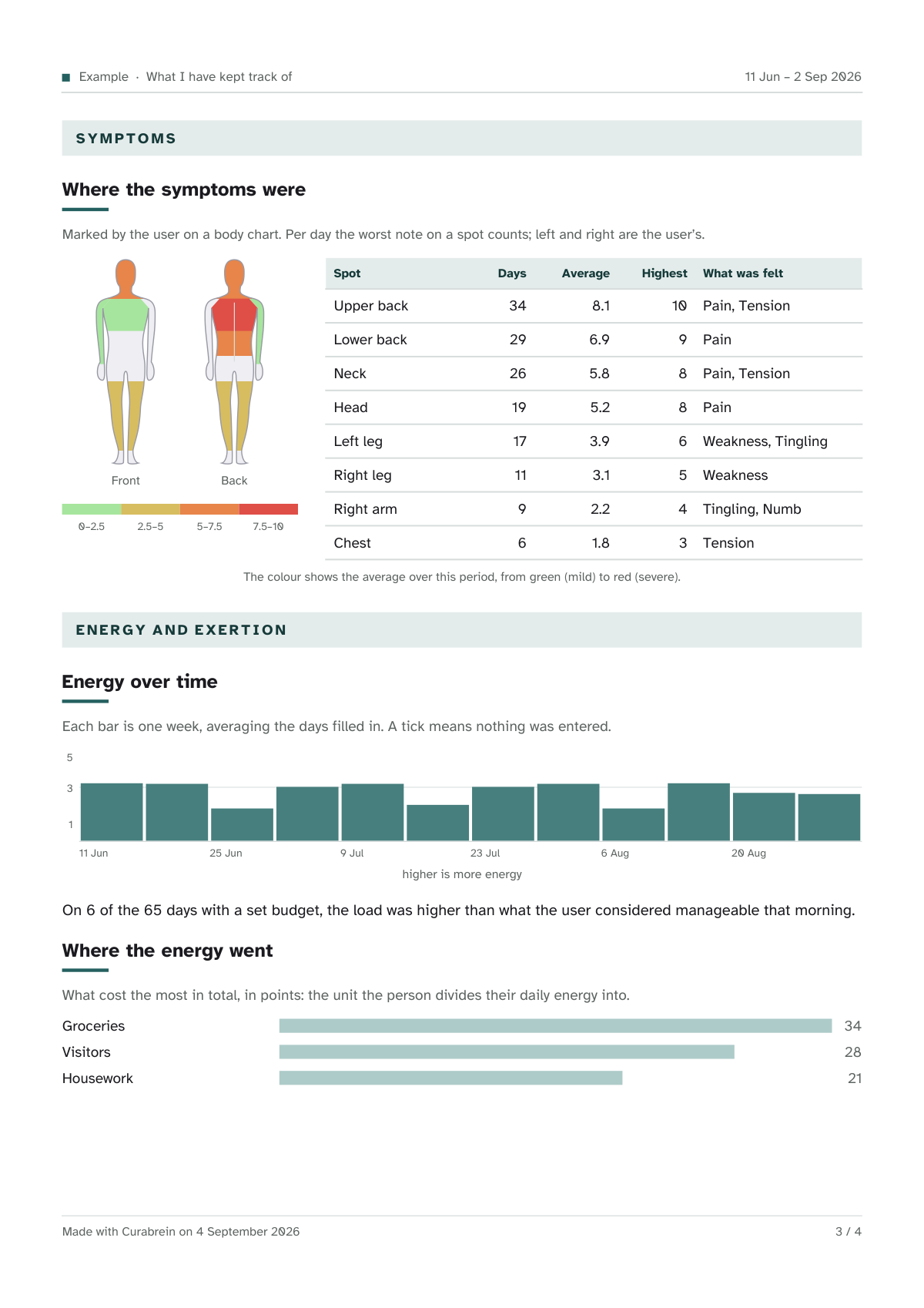 Page three: where the symptoms sat on the body map, the course of the energy, and where the energy went.