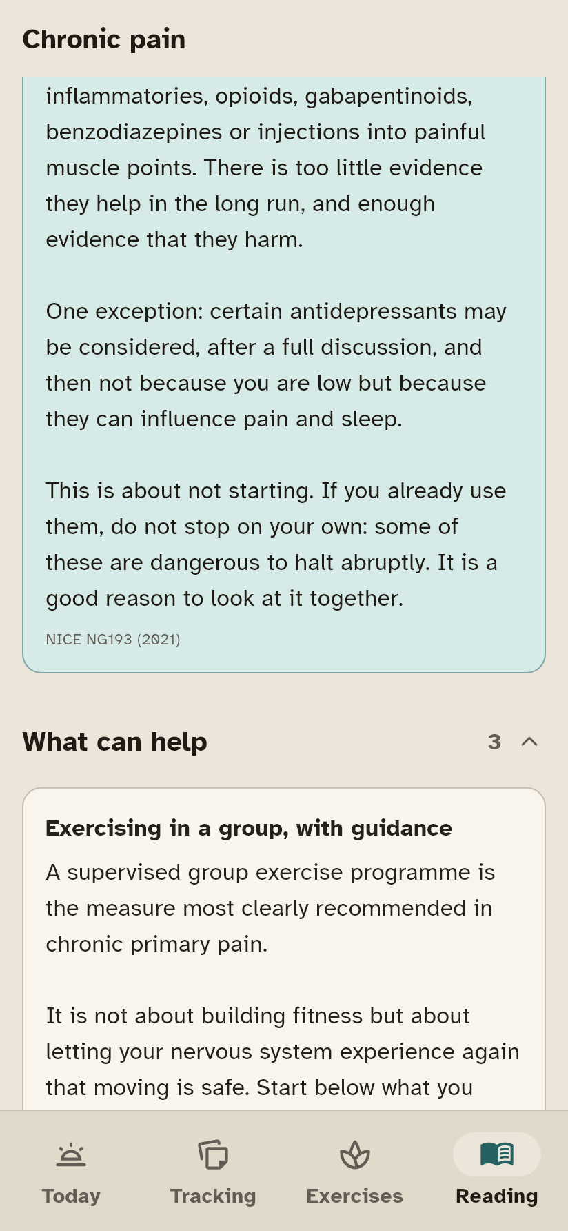 The same page further down, at What can help, with the source underneath.