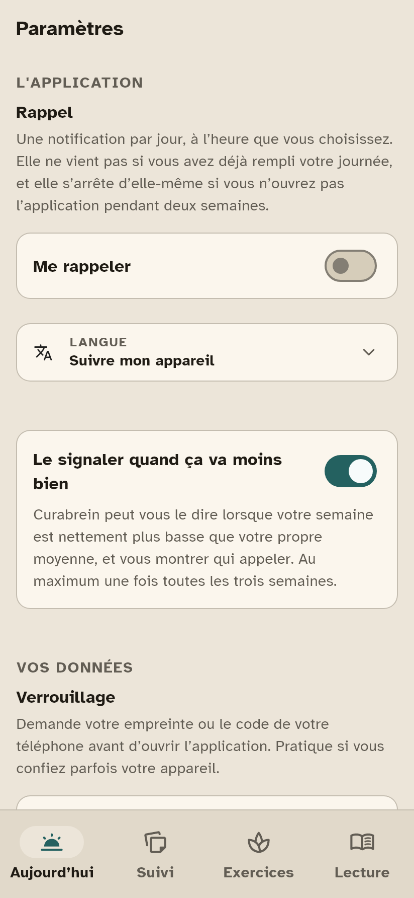 Les r&eacute;glages.