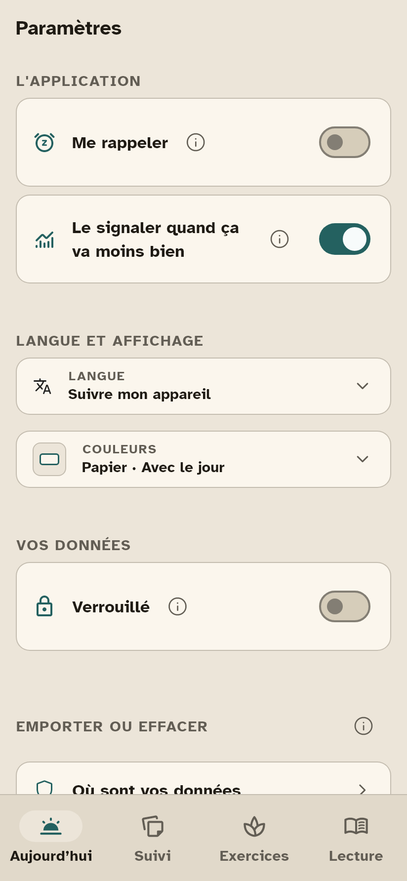 Les r&eacute;glages.