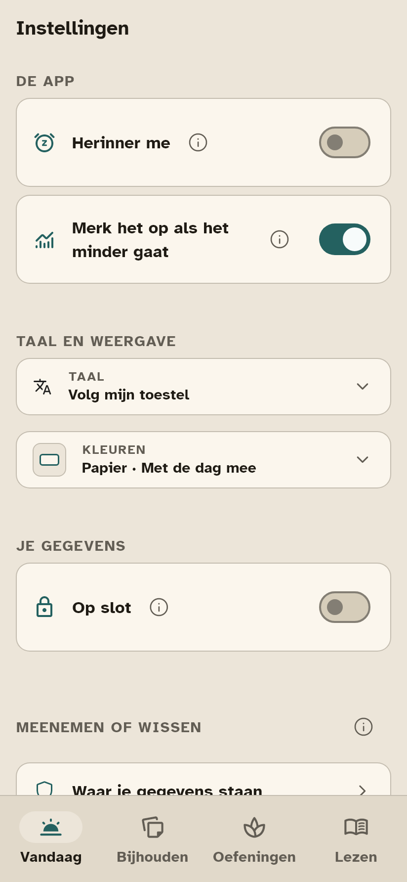 De instellingen.