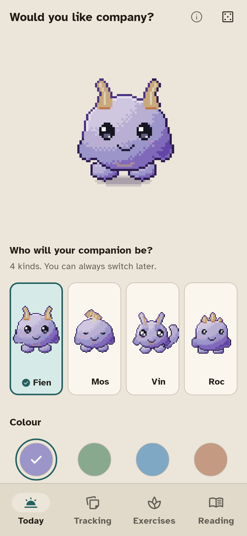 The screen where you choose your companion.