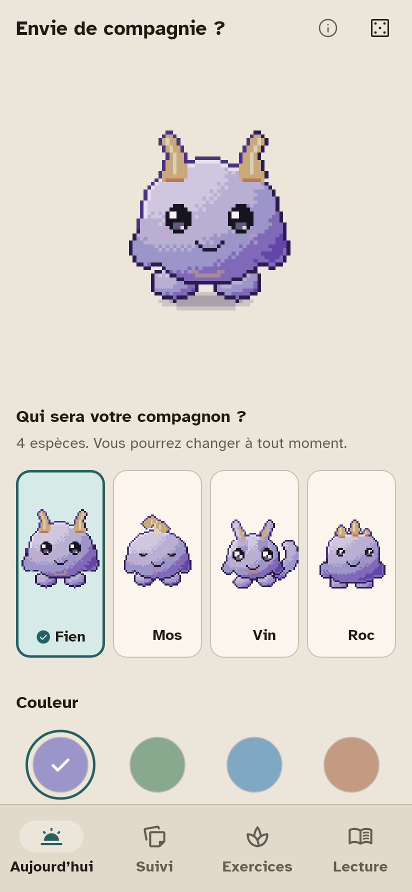 L&rsquo;&eacute;cran o&ugrave; vous choisissez votre compagnon.